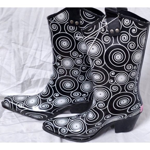 BLAZIN ROXX Layla Sz 7 Rain Boots Black White Outdoor Chore Cowgirl Boot 58106 - Picture 4 of 16
